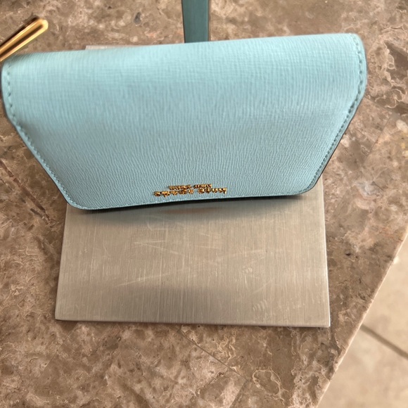 kate spade light aqua zip-around card wallet with gold hardware - Picture 6 of 13